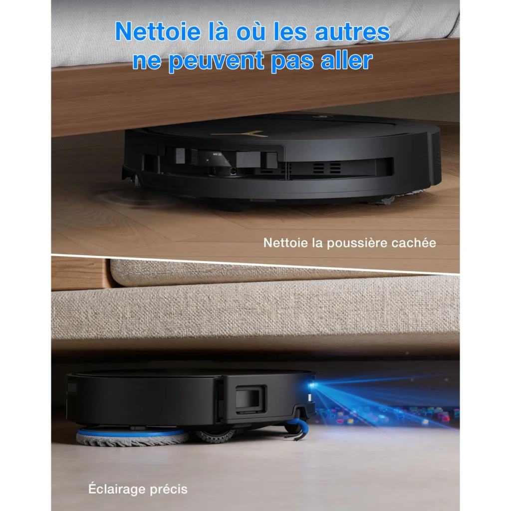 Le Deebot T50 Pro Omni passe sous un canapé