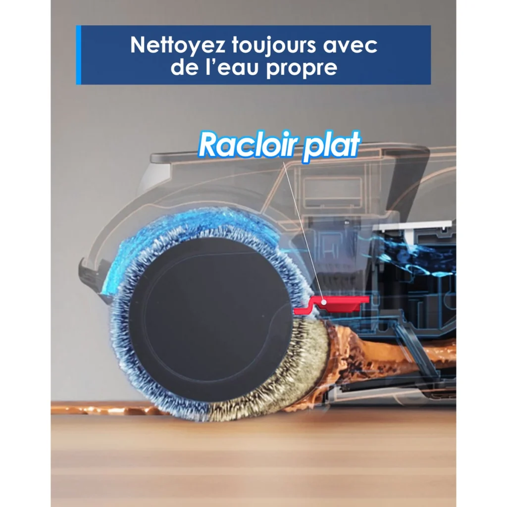 Le racloir plat du Tineco iFLOOR 5 garde l’eau propre séparée de l’eau sale