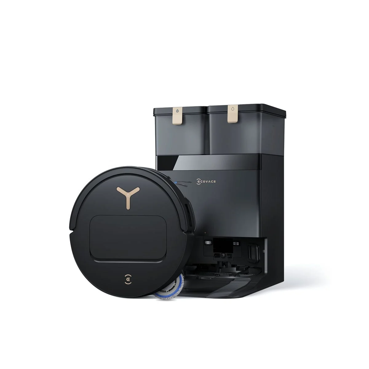 Le robot Ecovacs Deebot T50 Pro Omni Gen3 et sa station noire