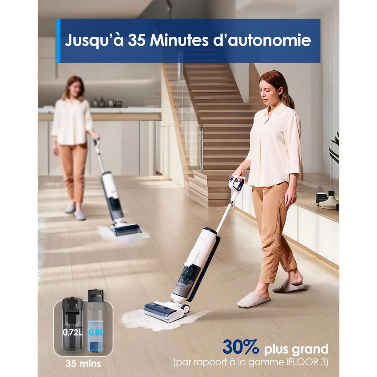 Une femme lave son entrée avec le Tineco iFLOOR 5