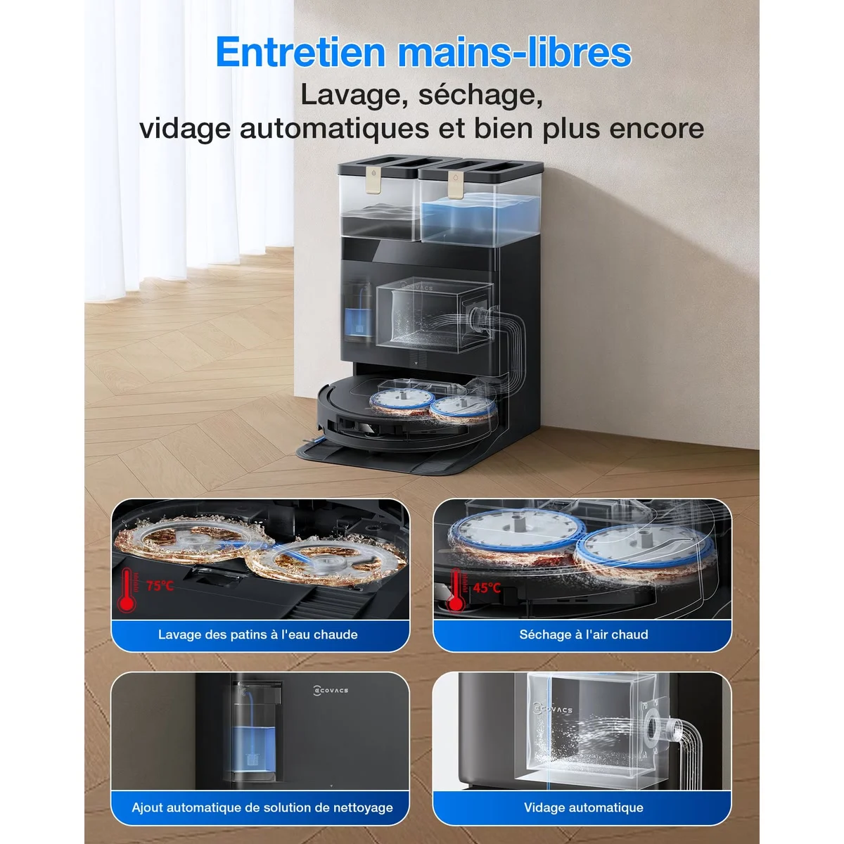 La station OMNI lave, sèche et vide le Deebot T50 Pro Omni