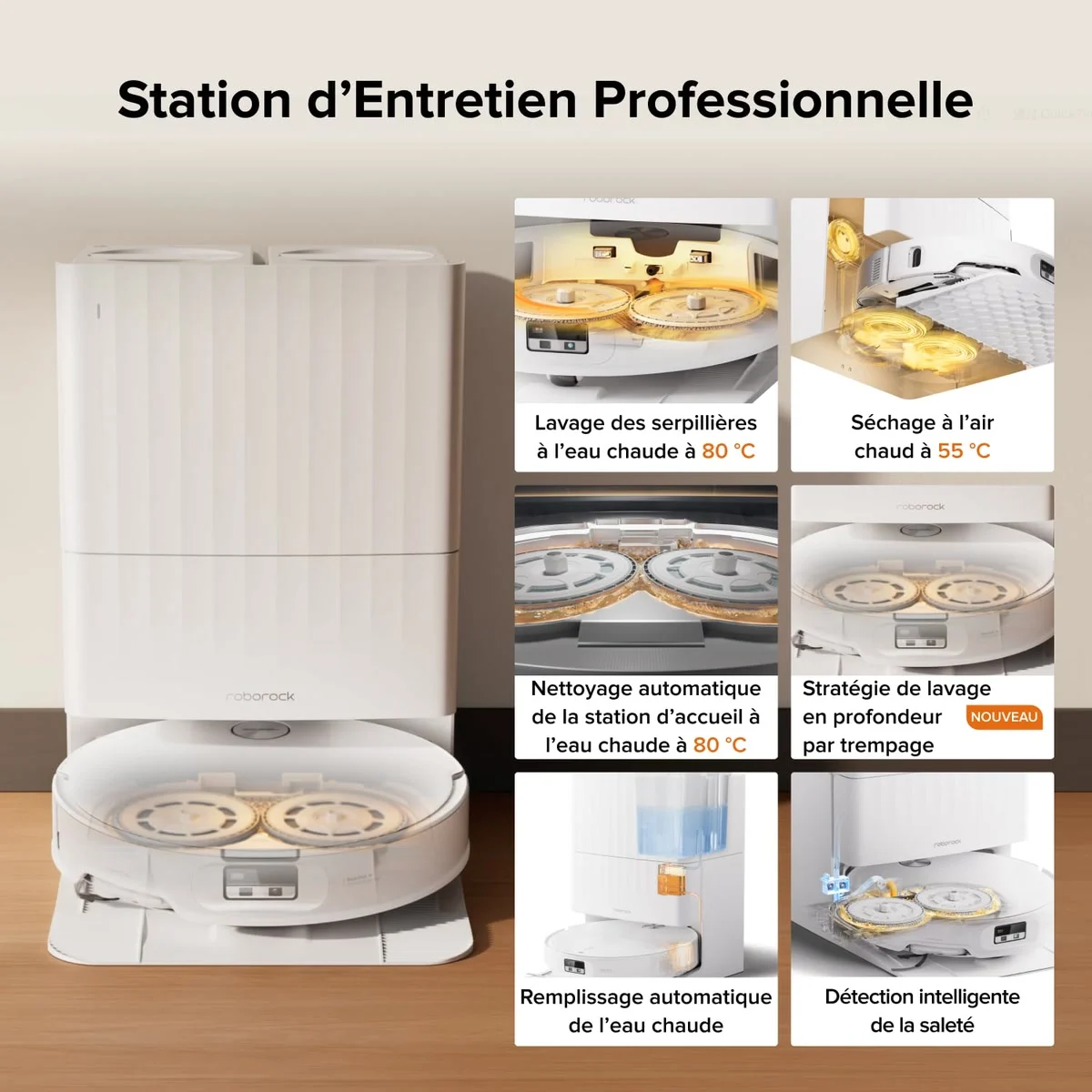 La station du Roborock Qrevo Edge 2 lave et sèche les serpillières
